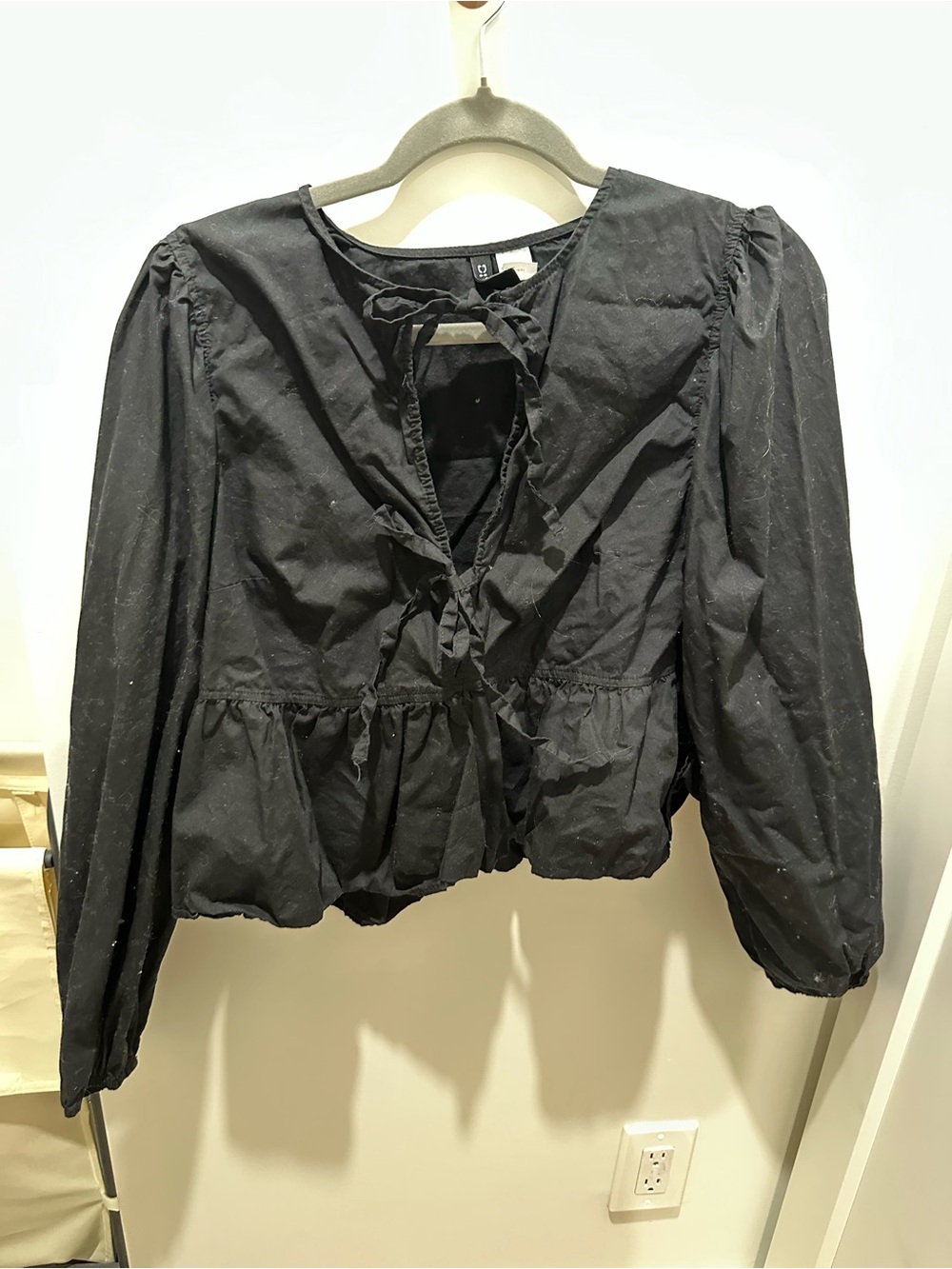 H&M Black Peplum Ruffle Tie-Front Blouse